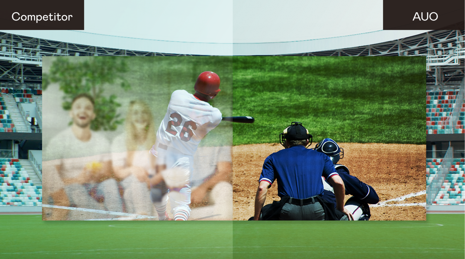 Comparison of display quality: HaoBo ALED MicroLED Display provides sharp, vivid visuals with superior brightness and contrast, outperforming a competitor’s display in clarity and color accuracy during live-action scenes.