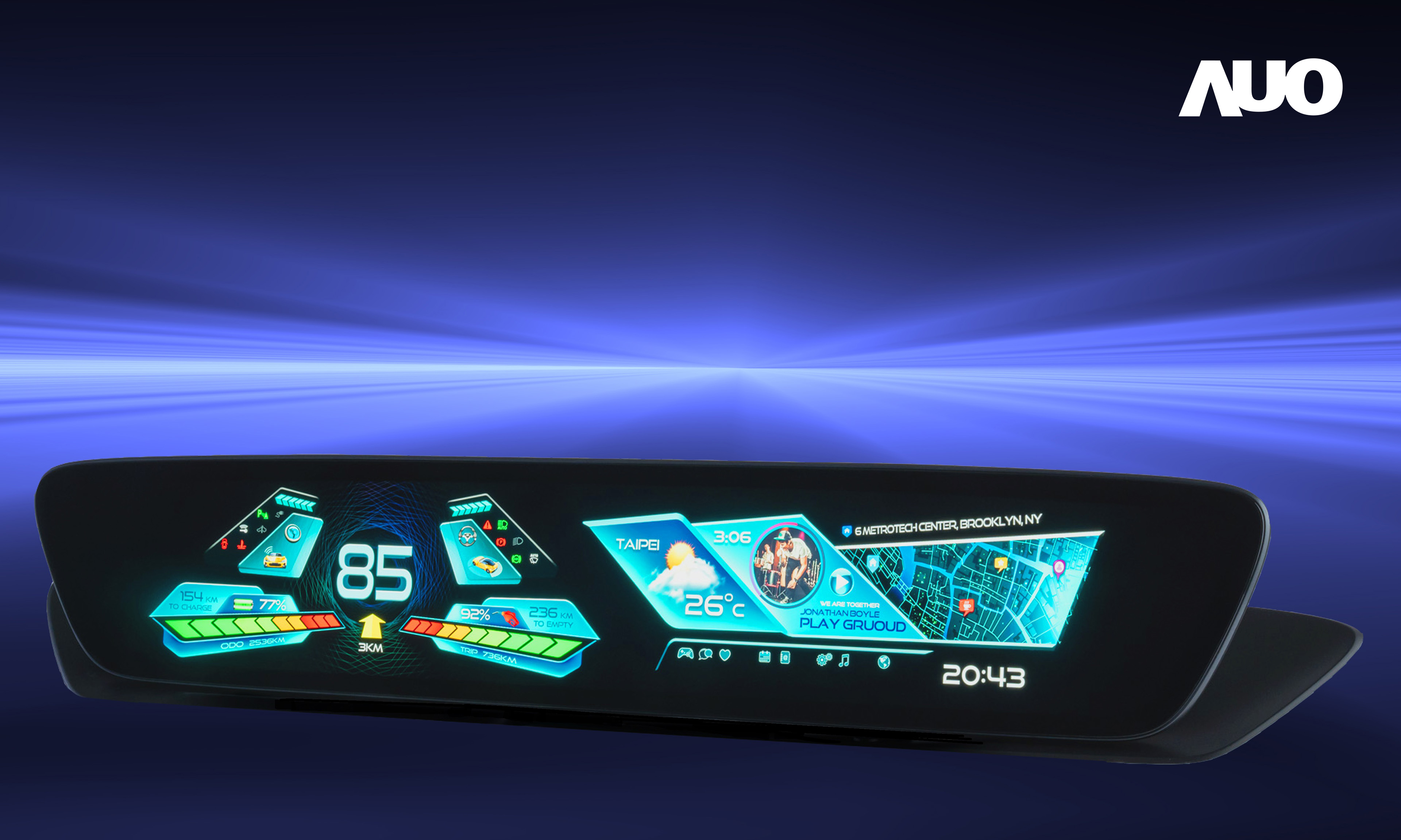 haobotiyu-好博(中國)30.4吋異形曲面AmLED車載顯示系統，為一兼具儀表板及中控台人機介面的創新車載顯示系統，結合美學設計，提升車內科技沉浸感及使用體驗，讓車載顯示的未來應用更加多元化